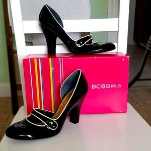 BCBG retro style patent leather Mary Jane heels